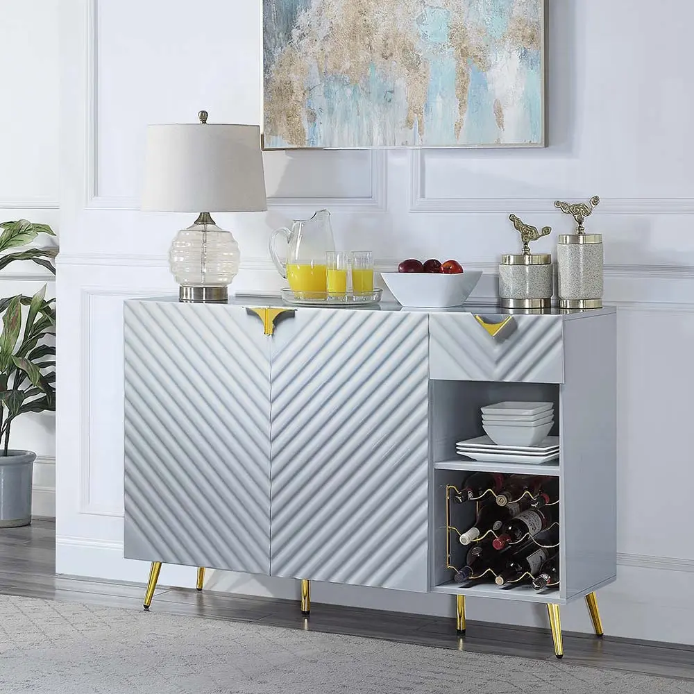 Grey High Gloss 2 Door Server Drawer and Shelf Modern Dining Room furniture max