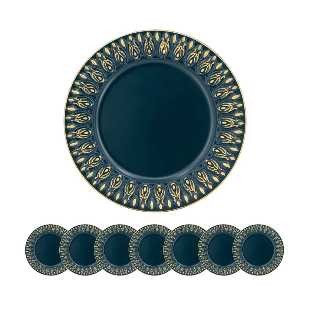 8 Pack Polymer Charger Plate D14 Inch Blue Precious Metal Polypropylene w2078