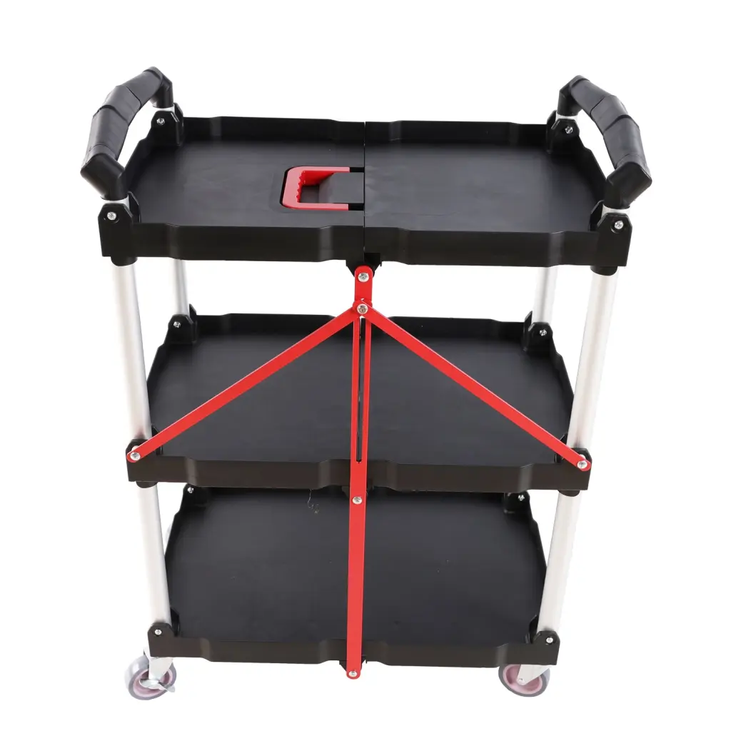 Folding Service Cart Wheels Three Layer Functional Trolley Home Use qdxfl