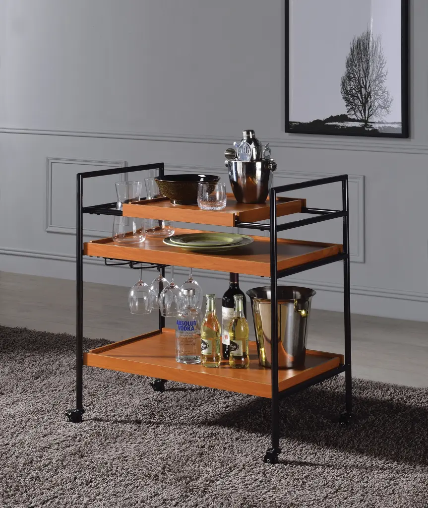 Honey Oak and Black Serving Shopping Basket Stemware Rack Dining Room furniture max