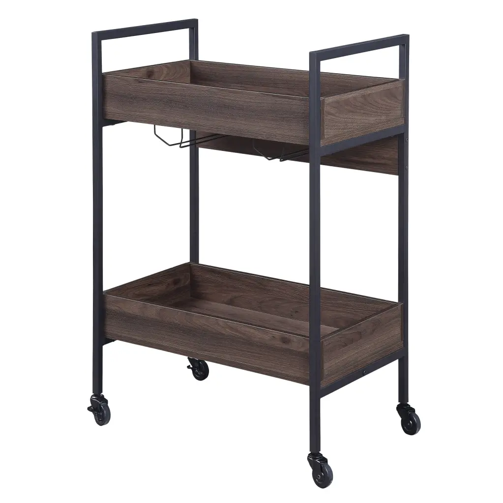 Walnut and Black Serving Shopping Basket 2 Shelves Dining Room Storage furniture max