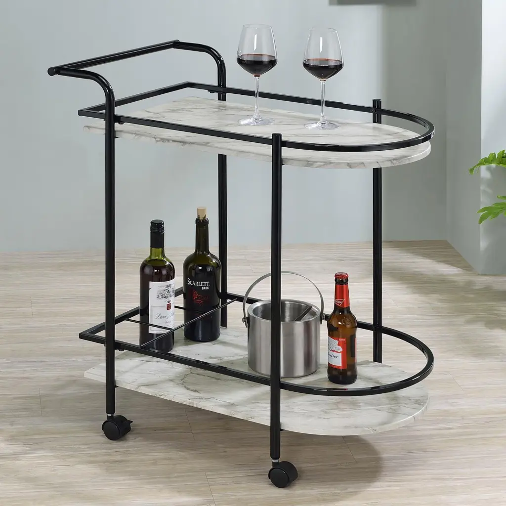 Black and Faux White Marble Serving Tray Wine Rack Dining Basket furniture max
