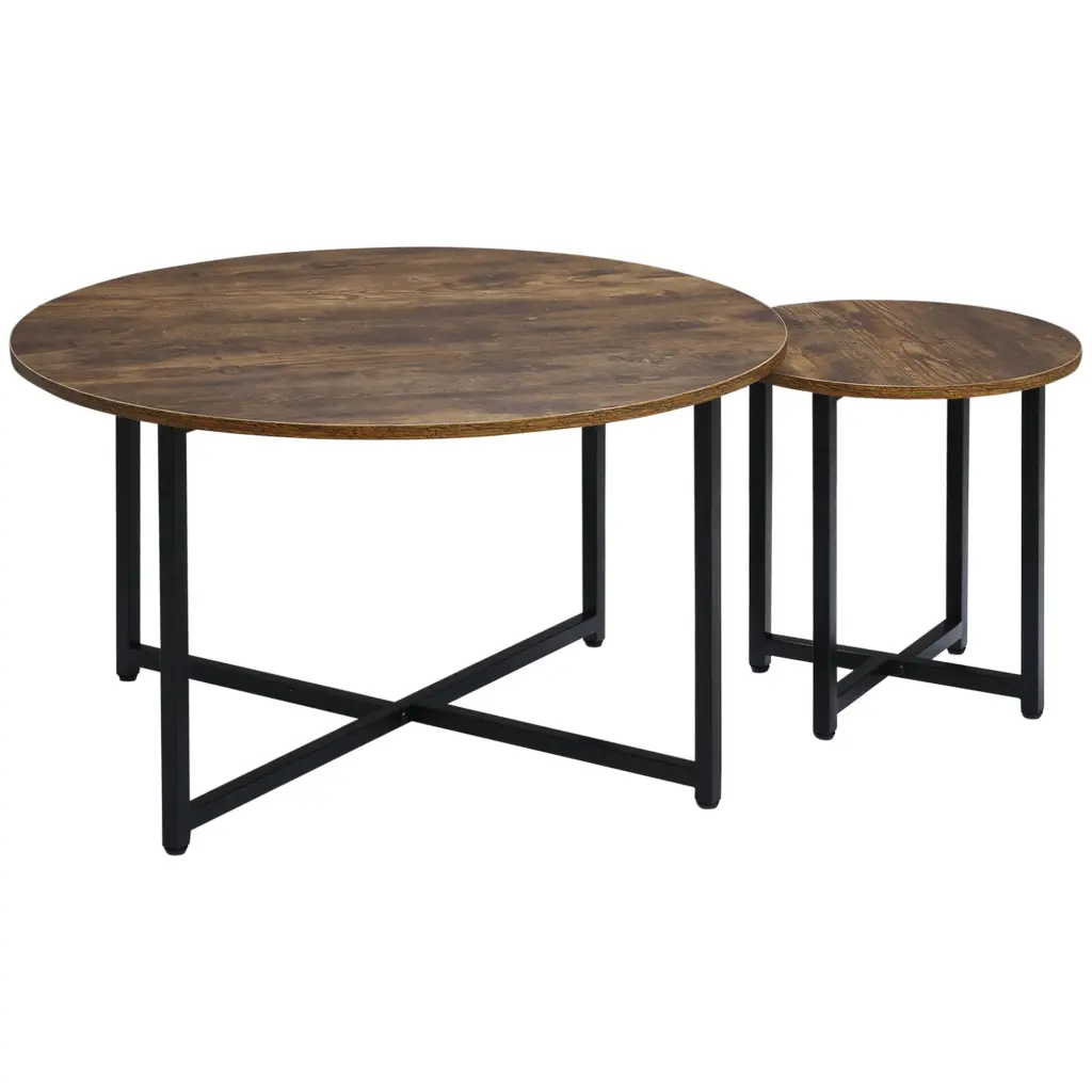 Homcom Round Coffee Table Set 2 Industrial Living Room Tables Vintage Design aosom business
