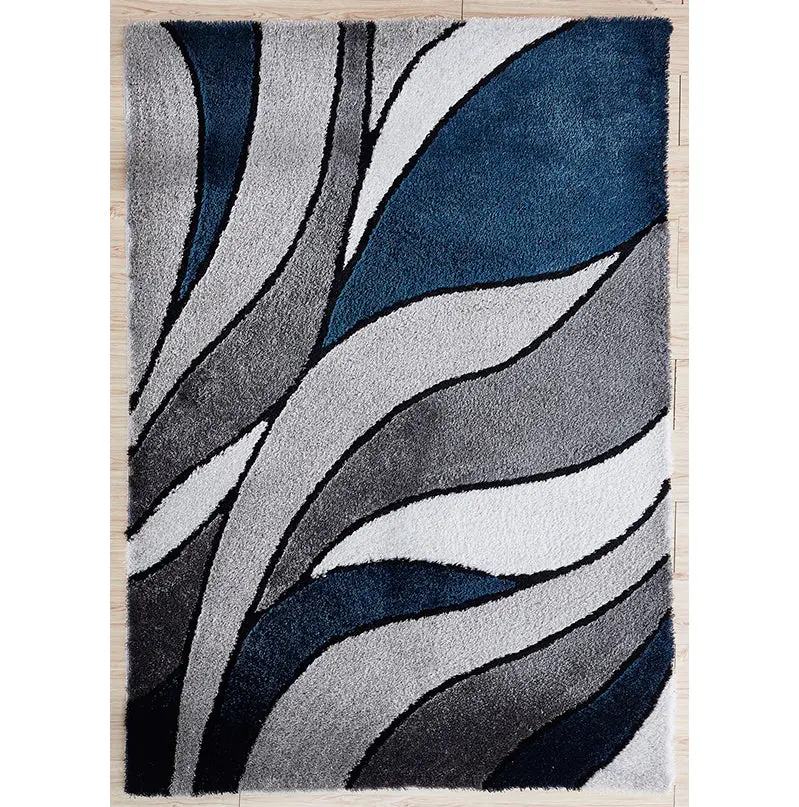 Aria Collection Soft Pile Hand Tufted Shag Area Rug Blue Polyester Living Room Rug furnings