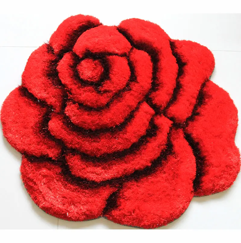 Flower Shape Hand Tufted 2 Inch Thick Shag Rug 36 Diameter Red Poly furnings