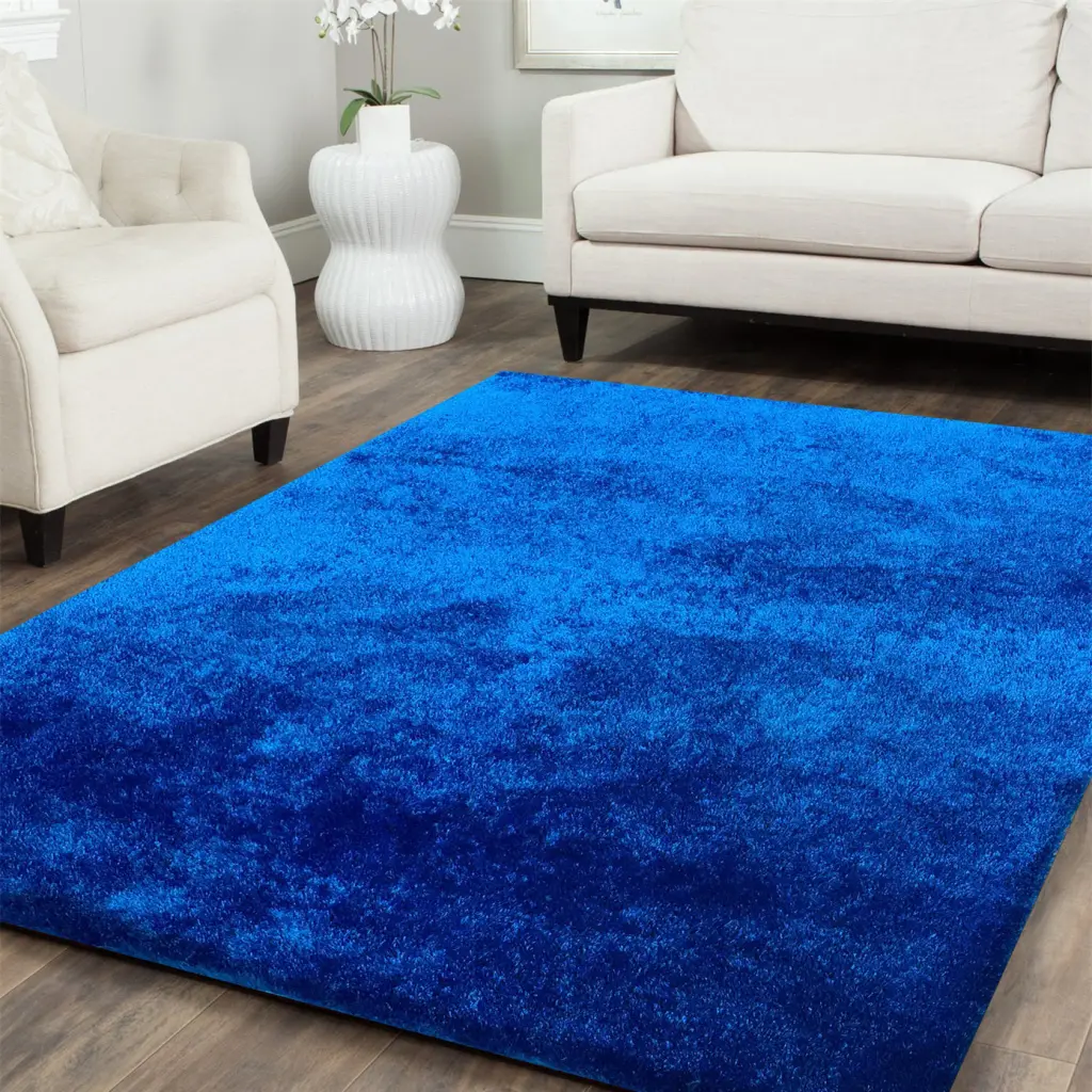 Fuzzy Shaggy Hand Tufted Blue Polyester Area Rug Soft Living Room Carpet furnings