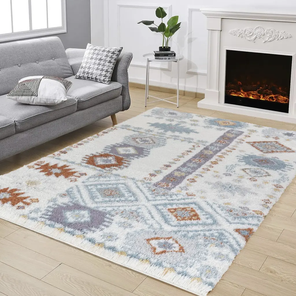 Loft Shag Area Rug Ivory 5ft 3in x 7ft Shaggy Carpet GC CZY1007 icona home decor