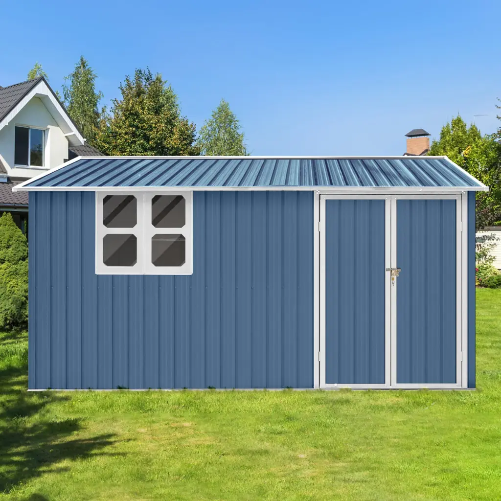 Metallic Garden Shed 10ft x 12ft Outdoor Storage Shed Window Blue storage sheds