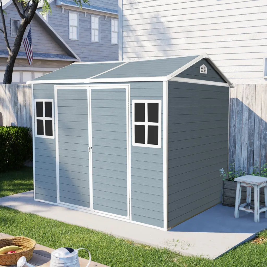 6X8Ft Resin Outdoor Storage Shed Waterproof Floor & Two Windows Durable Garden Shed w-540 wwc