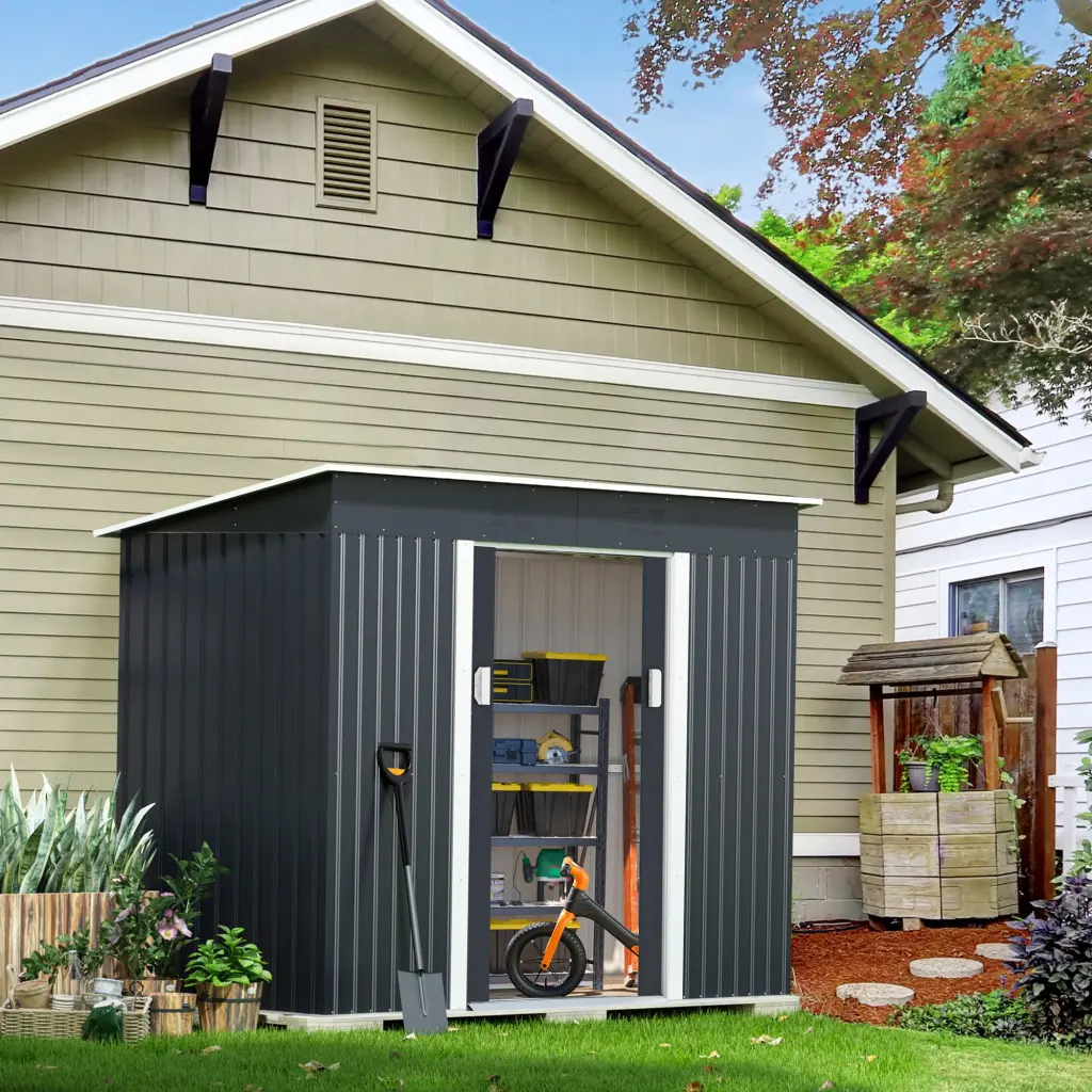 4.2 X 9.1 Ft Outdoor Metal Tool Shed Lockable Doors w2181