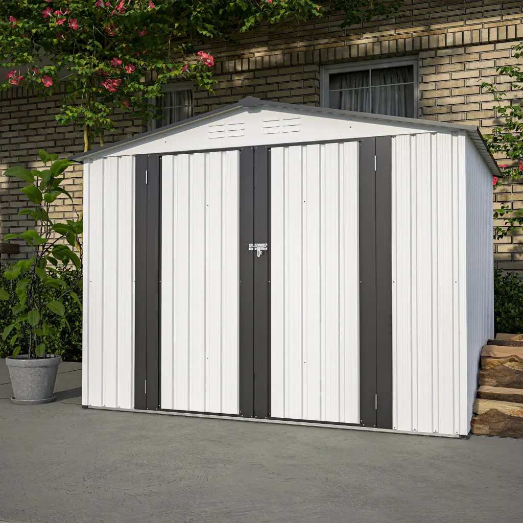 8x6 Ft Outdoor Storage Shed All Weather Metal Shed 2 Lockable Doors w2505