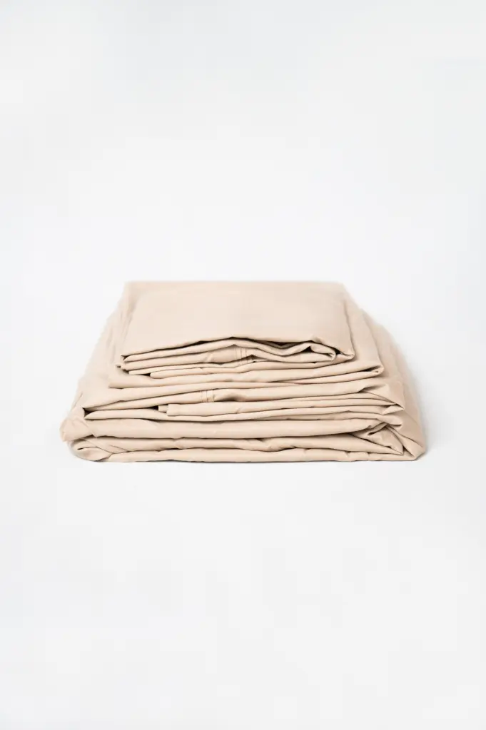 4 Piece Khaki Microfiber California King Sheet Set Sensitive Skin omne sleep