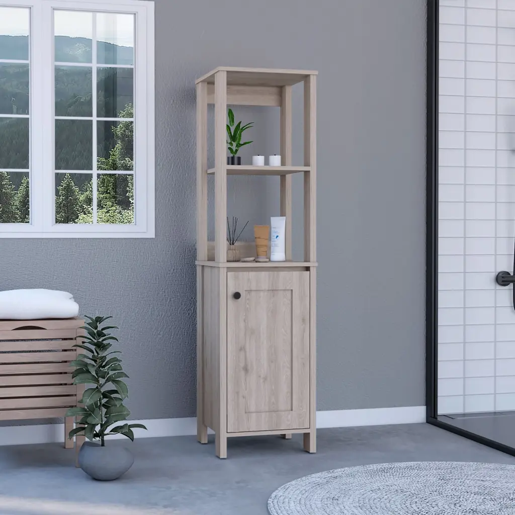 59.3 Inch Linen Single Door Cabinet Two Indoor Shelves and Two Open Shelves rta mubles colombia