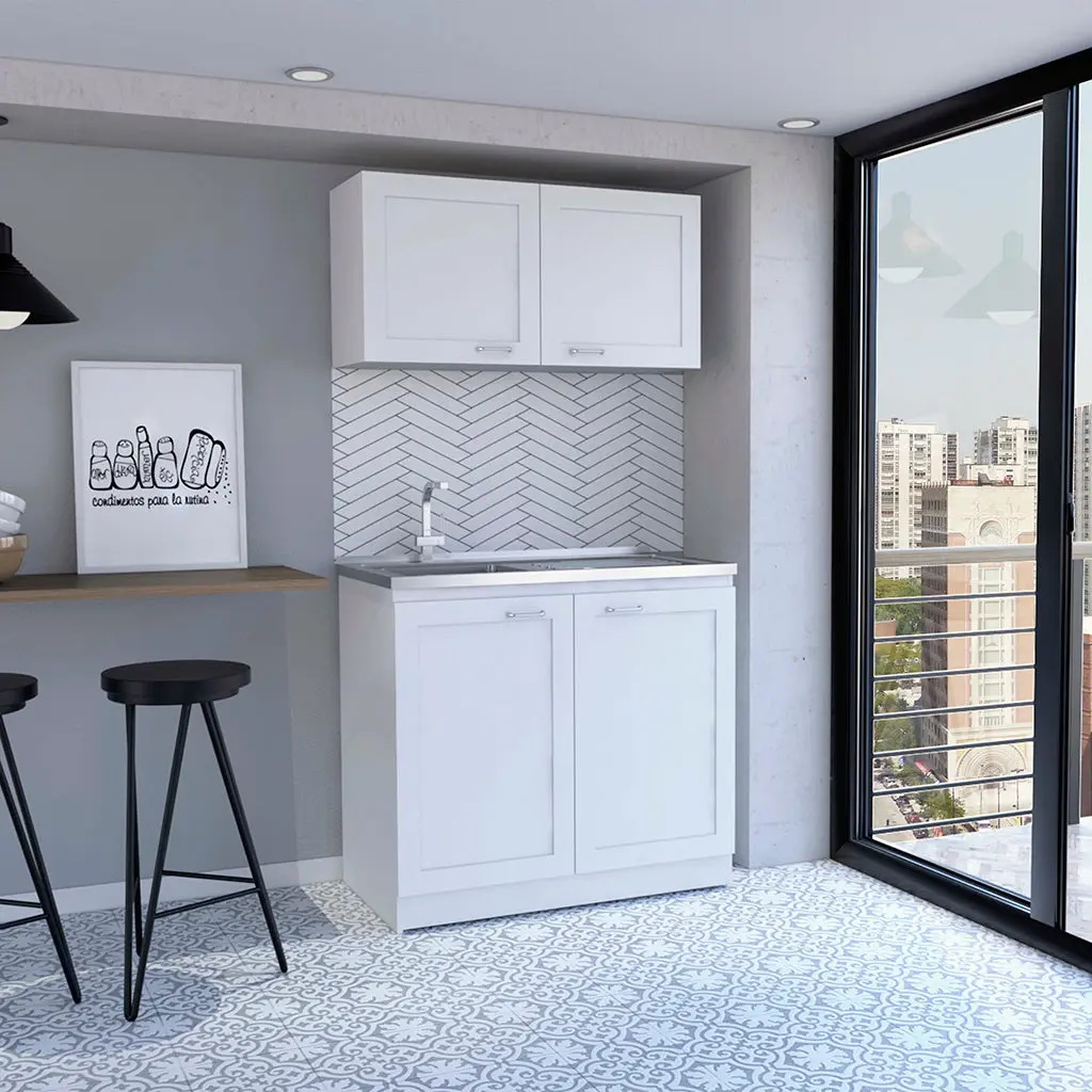 Zurich Cabinet Set Two Shelves White Particle Board Storage Solution tuhome