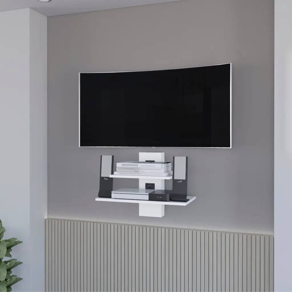 Minot Floating Shelf Polished Dual Shelves and Cable Management fm furniture