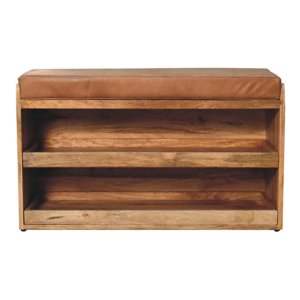 Buffalo Hide Pull Out Oak Shoe Storage Bench, Solid Wood Entryway Furniture artisan furniture