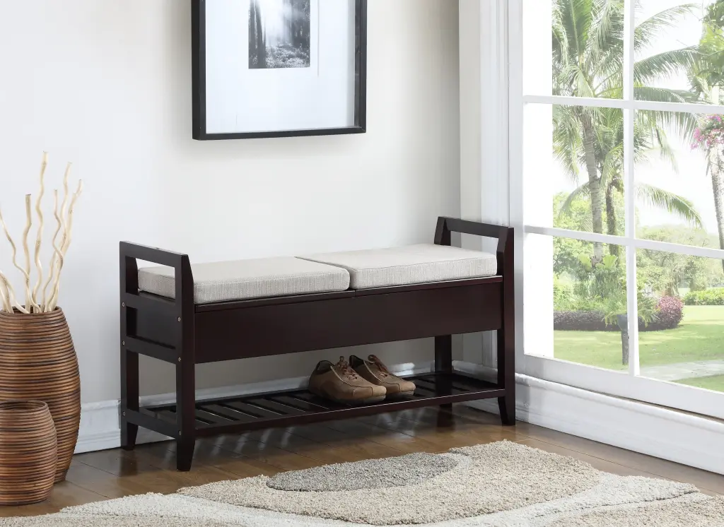Vannes Espresso Storage Shoe Bench Espresso Timber Entryway Organization hz