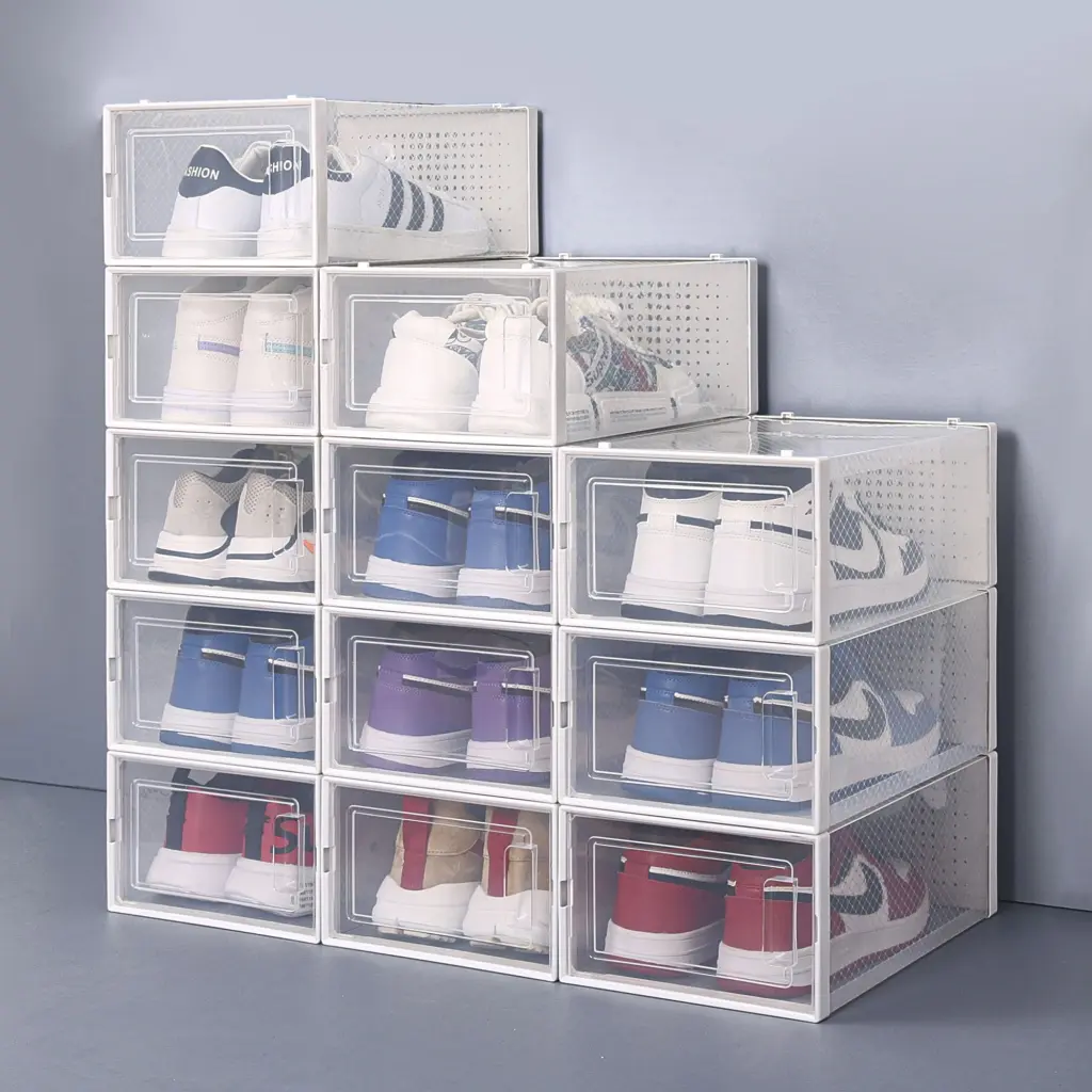 Set 12 Stackable Clear Polymer Transparent Shoe Storage Boxes w2181