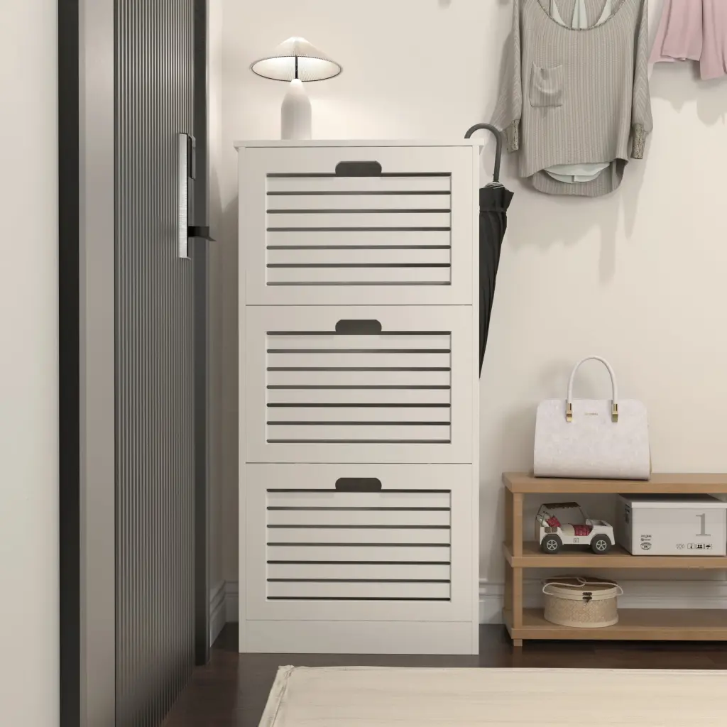 Wooden Shoe Cabinet Entryway White Shoe Storage Cabinet 3 Floors newmark