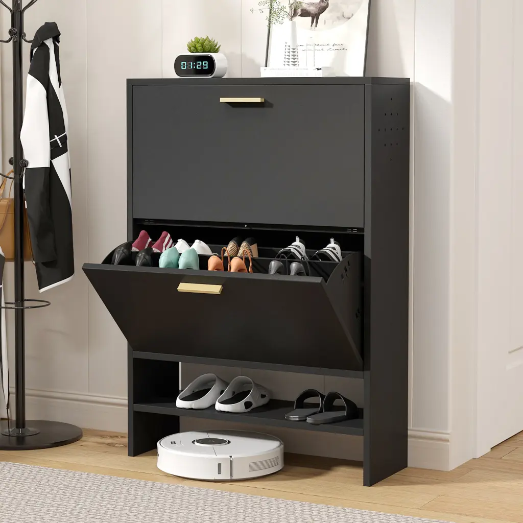 2 Drawer All Steel Freestanding Shoe Cabinet Shoe Rack Organizer w1779