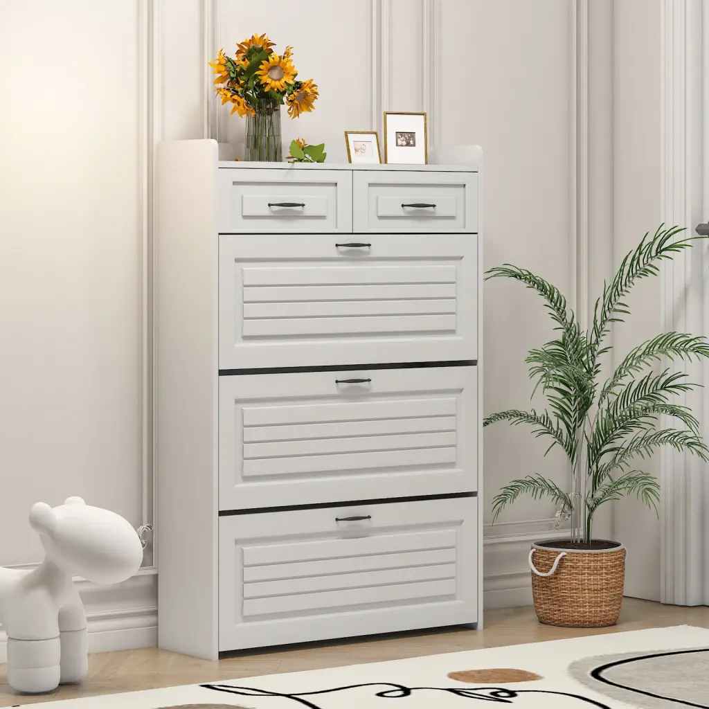 1250 White Hue Shoe Cabinet 3 Doors 2 Drawers PVC Door Sha zr furniture