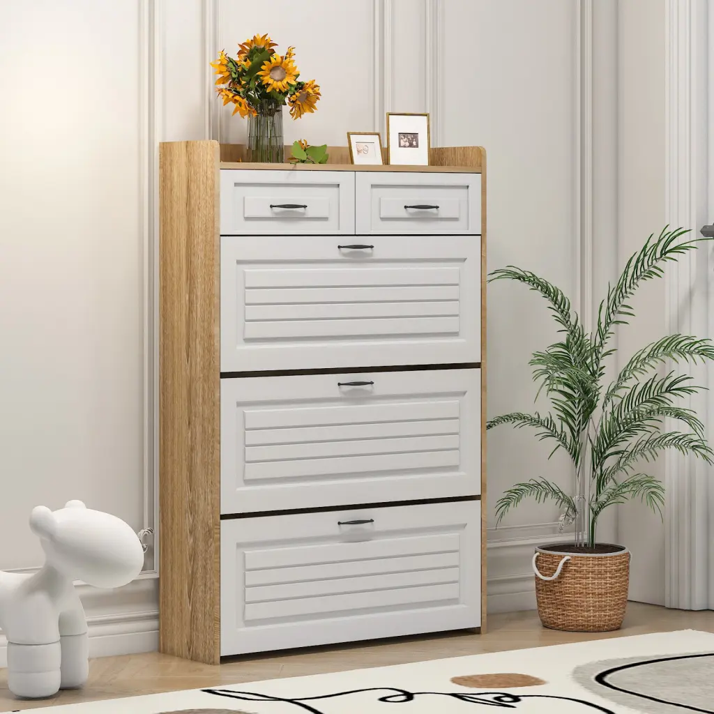 1250 White Oak Hue Shoe Cabinet 3 Doors 2 Drawers PVC Storage zr furniture