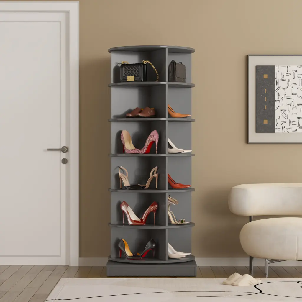 Grey 360 Rotating Shoe Cabinet 6 Layers Grey American Design Shoe Storage zr furniture