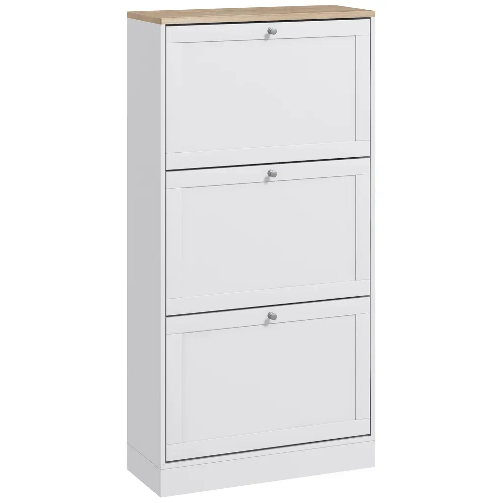 Homcom Narrow Shoe Storage Cabinet Entryway 3 Flip Drawers White aosom business