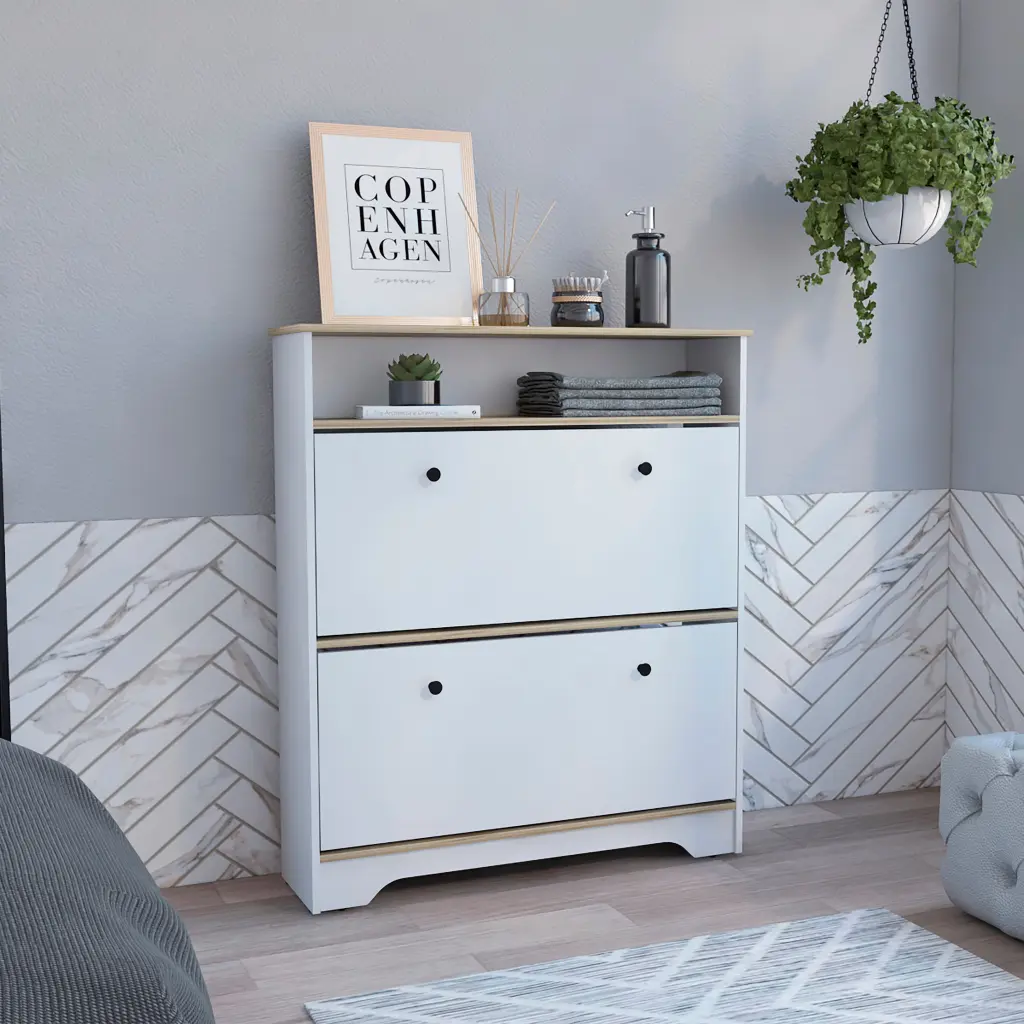 Shoe Rack 46 H One Open Storage Shelf Two Internal Storage Drawers rta mubles colombia