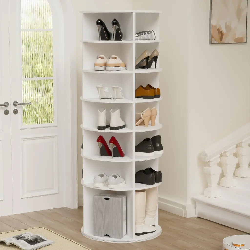 Rotating Shoe Rack Tower 7 Tier Spinning Shoe Rack Free Standing 360 Degree leavader