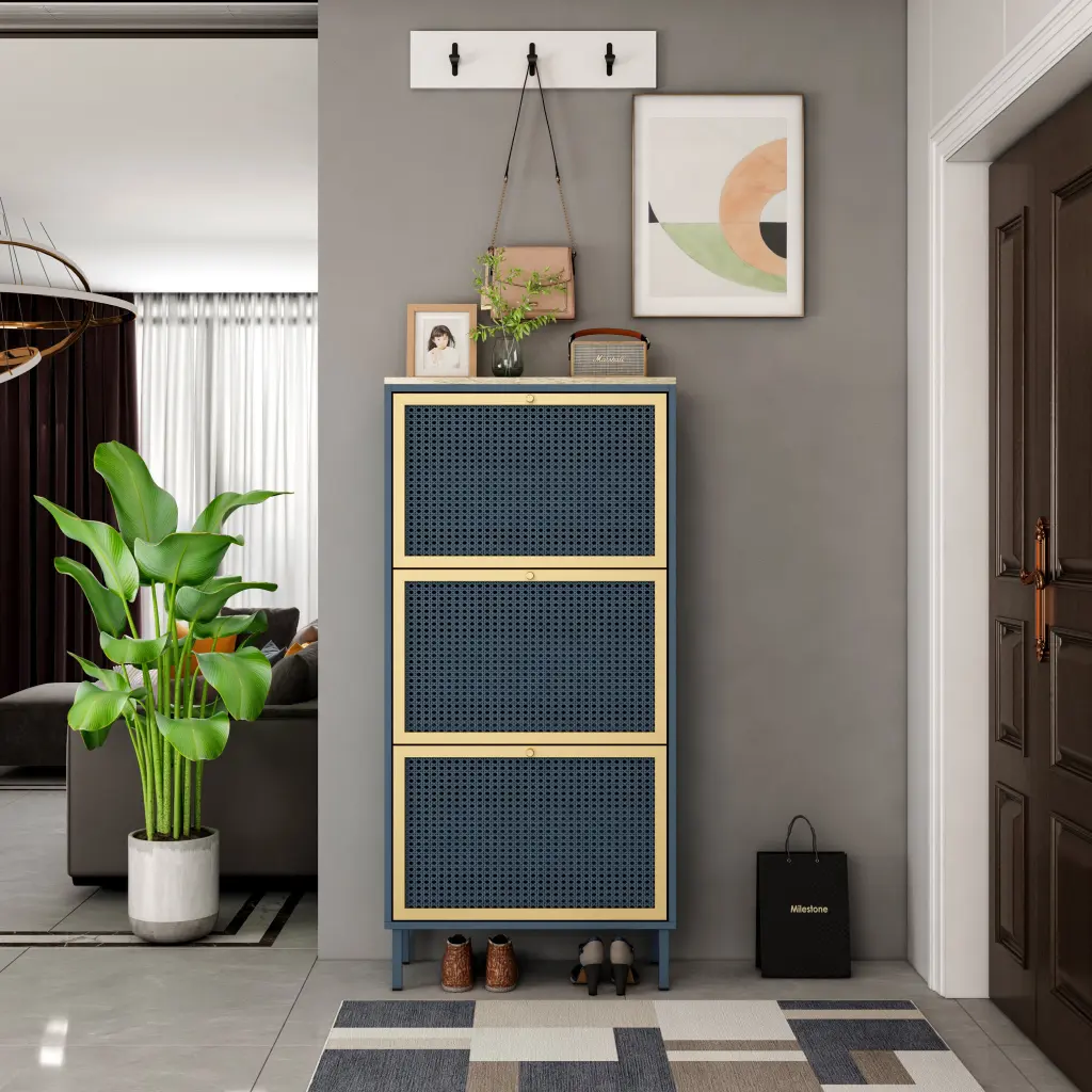 3 Tier Metallic Door Shoe Rack Freestanding Modern Shoe Storage Cabinet milestone homelife