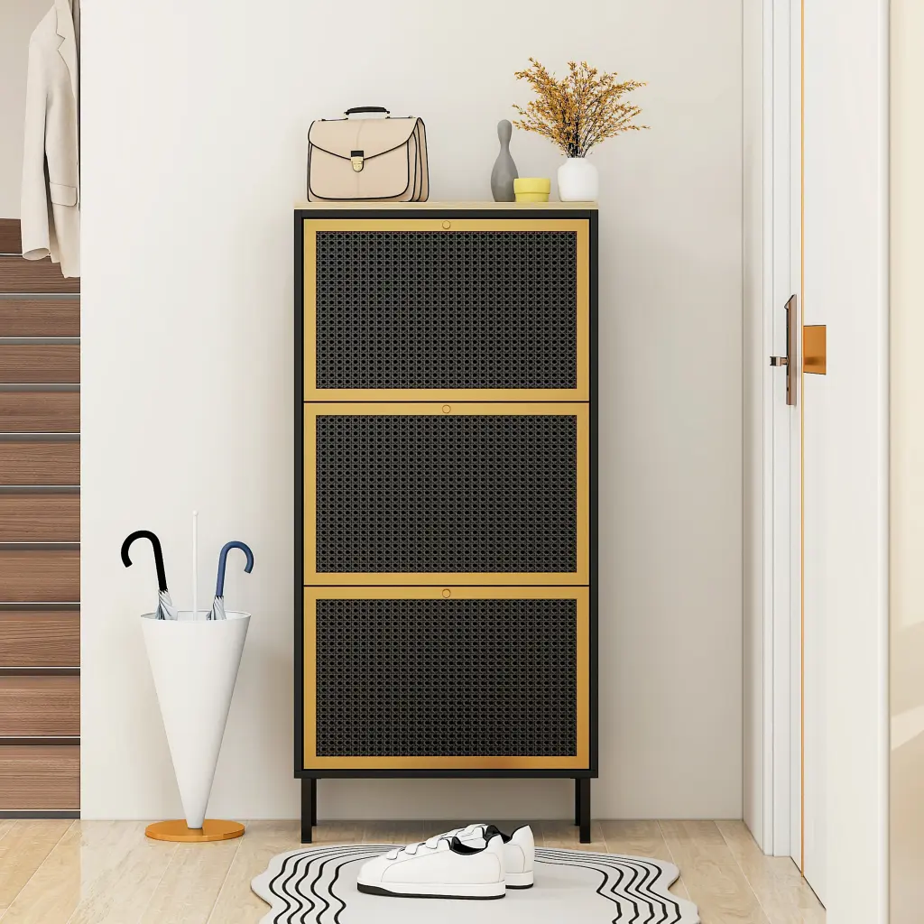 3 Tier Metallic Door Shoe Rack Freestanding Modern Shoe Storage Cabinet rnb