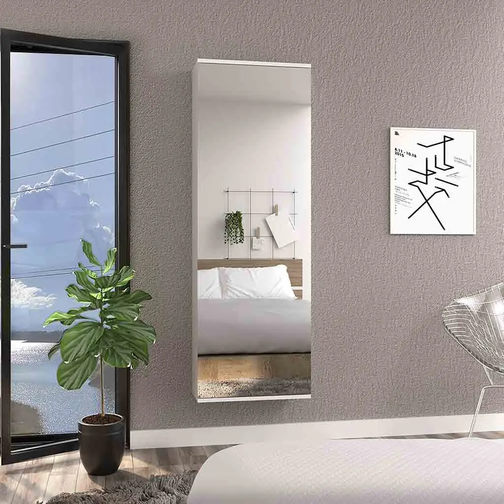 Wall Shoe Rack 54 Inch H One Mirror One Door Five Internal Storage Shelves rta muebles colombia