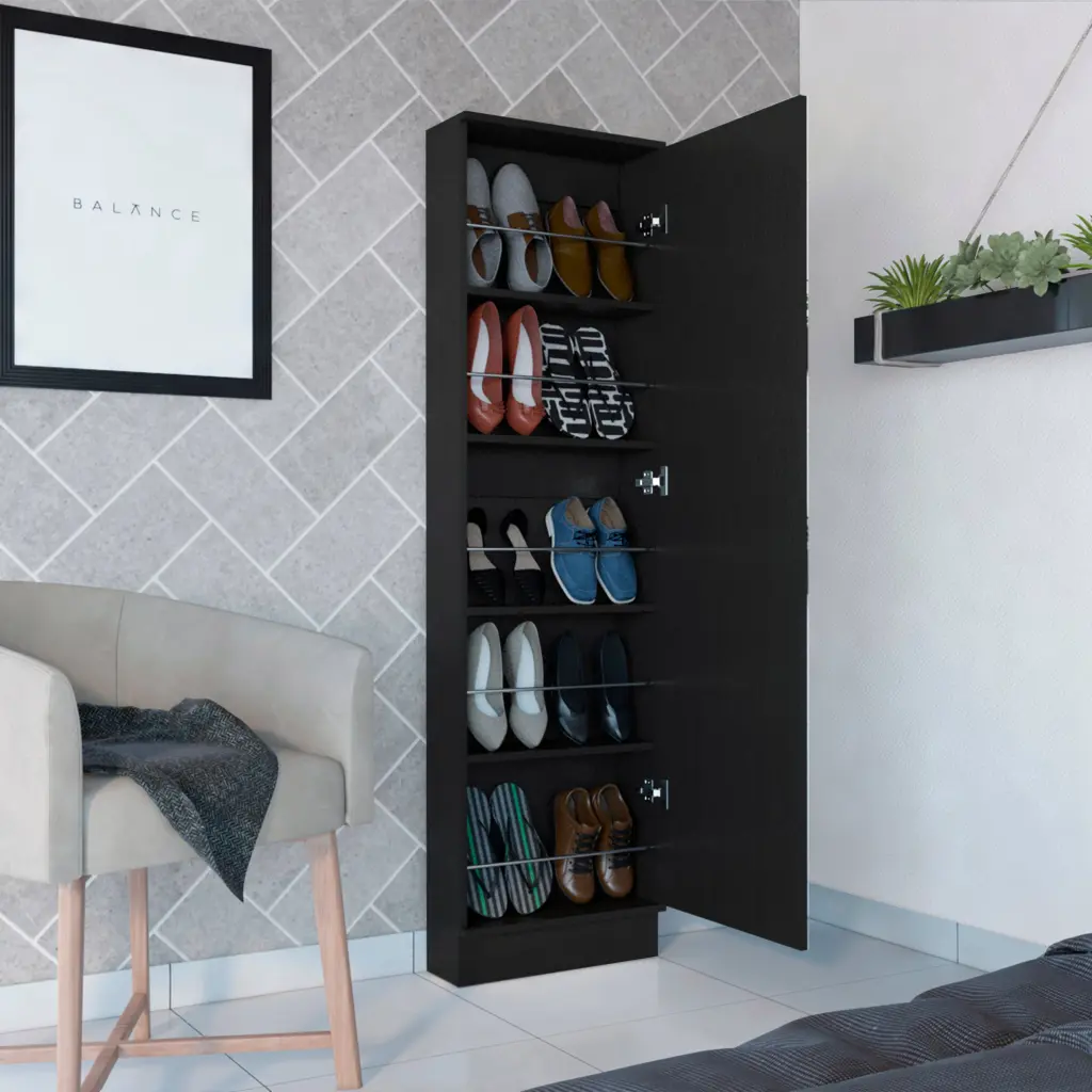 Shoe Rack Mirror 5 Shelves Single Door Cabinet Entryway Storage treevol furniture