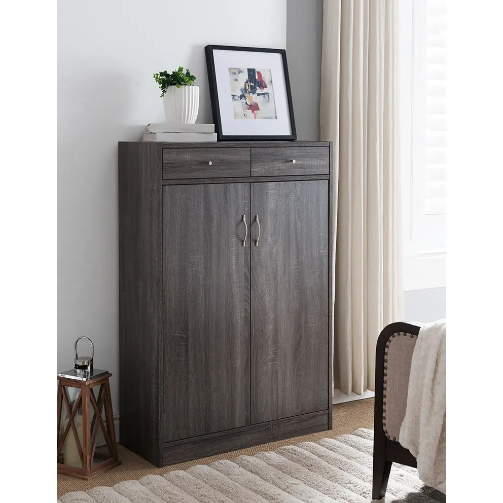 Shoe Cabinet Two Door Storage Cabinet Two Drawers Fits 15 Pairs id international- inc.
