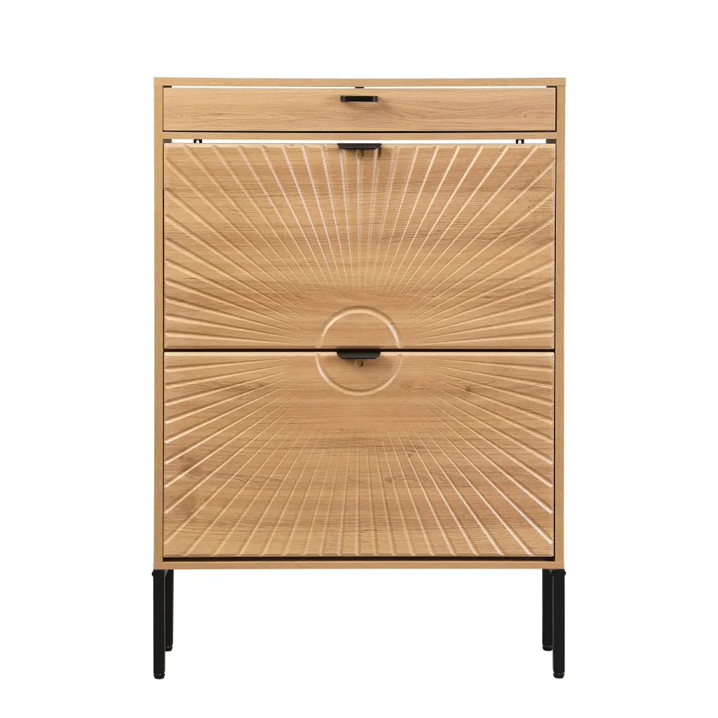 16 Pair Large Shoe Storage Cabinet Oak Round MDF qhome