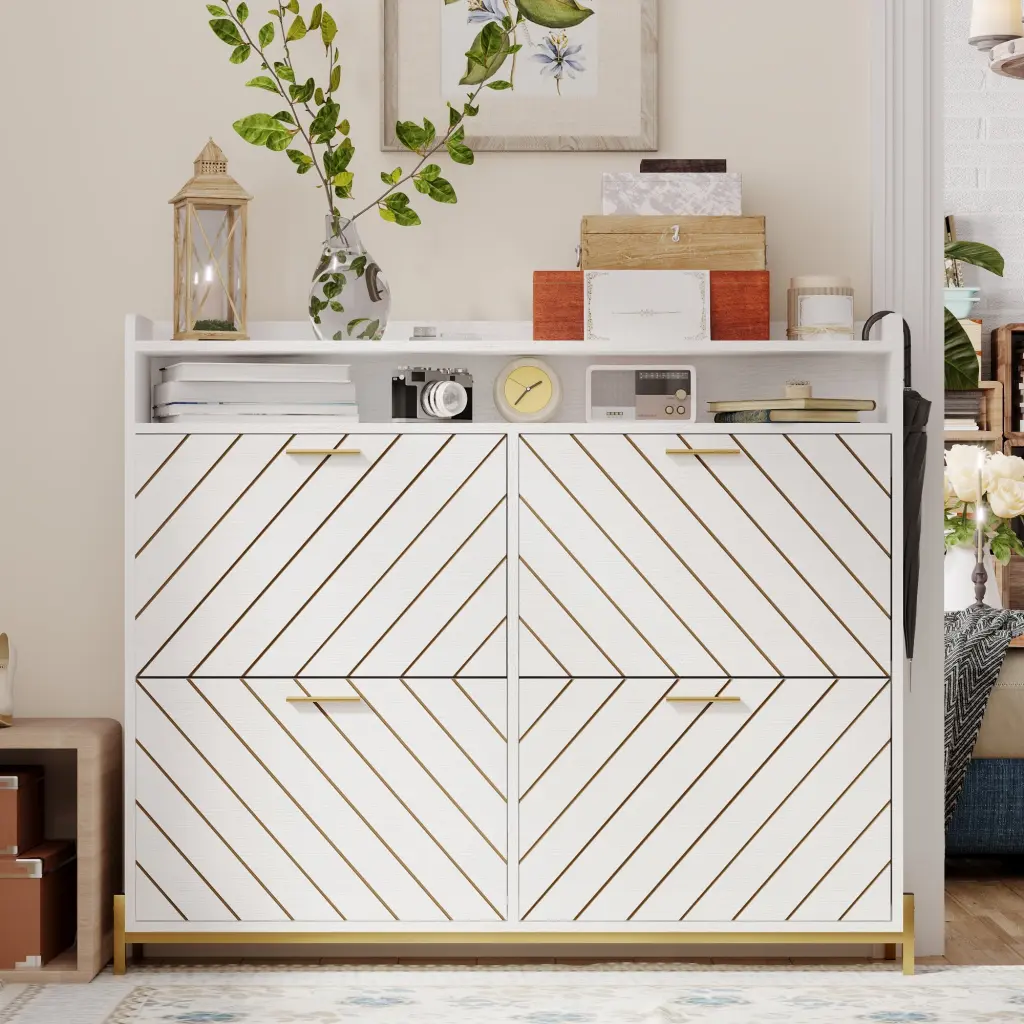 White MDF Shoe Cabinet Shoe Rack and Organizer rnb