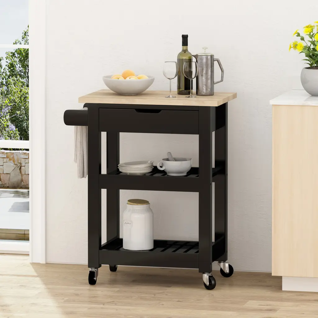 Kitchen Shopping Basket Black Wood Storage Organizer nh-sunfay