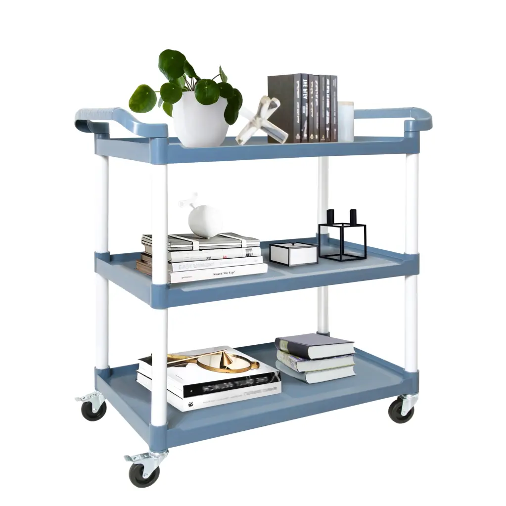 3-Tier Polymer Utility Shopping Basket Wheels - Food Service Rolling Cart sunland