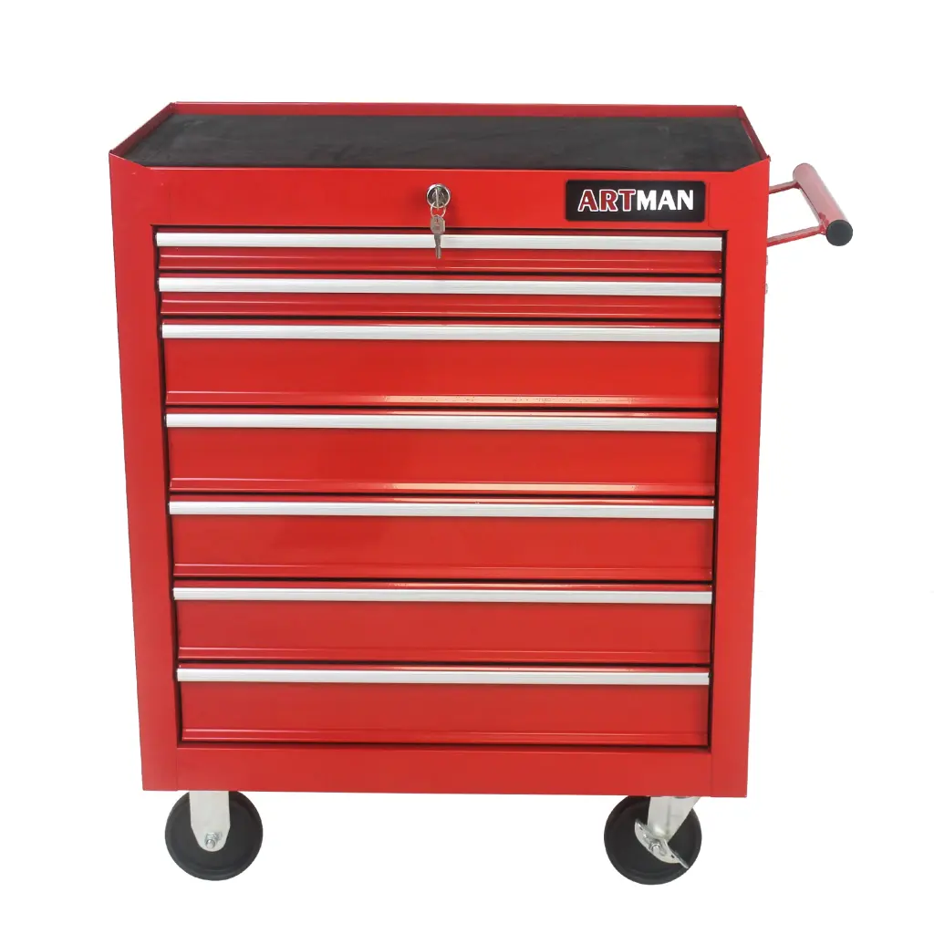 7 Drawer Multifunctional Tool Shopping Basket Wheels Red Steel artman