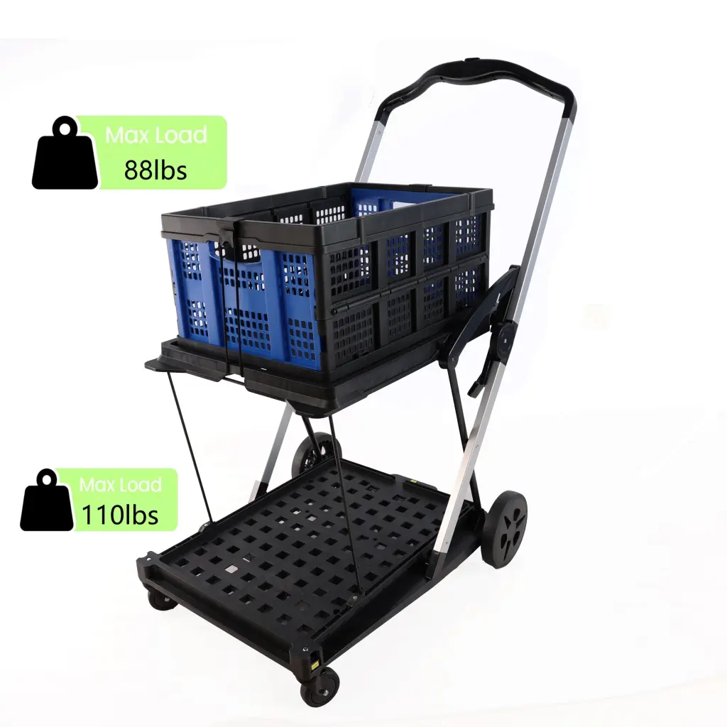 Folding Service Shopping Basket Wheels Double Decker Shopping Library Office qdxfl