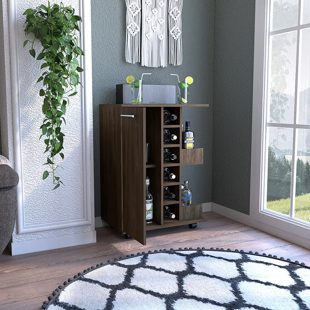 Bar Shopping Basket Four Casters Dark Walnut Finish Kitchen treevol furniture