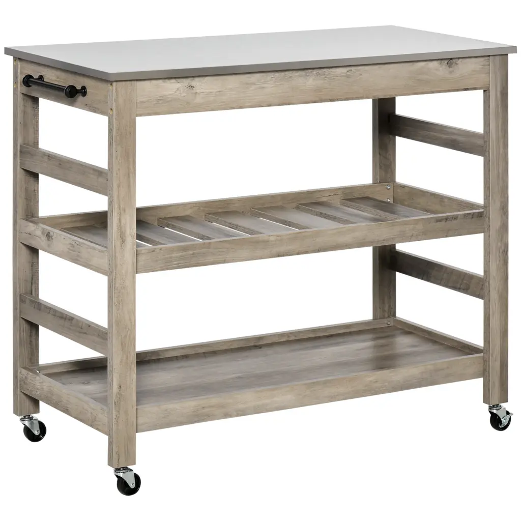 Homcom Rolling Kitchen Shopping Basket Stainless Steel Countertop 1 Bottom Shelf aosom business