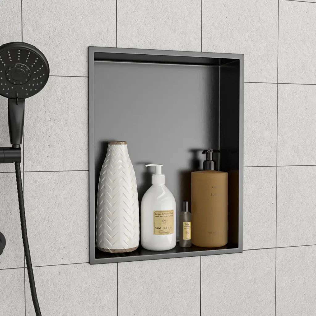 19X15 Inch Stainless Alloy Metal Shower Niche Gunmetal Black lordear