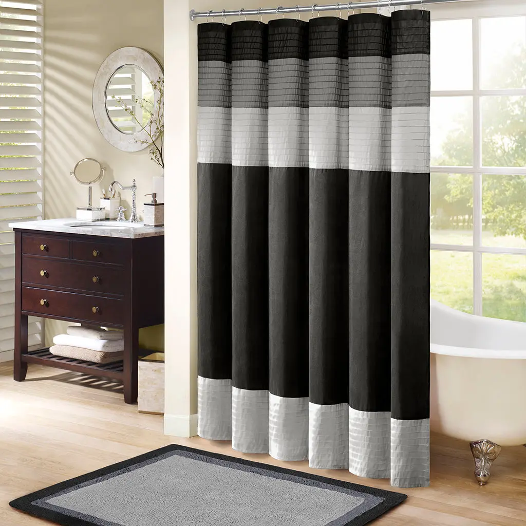 Black Faux Silk Polyester Shower Curtain jla