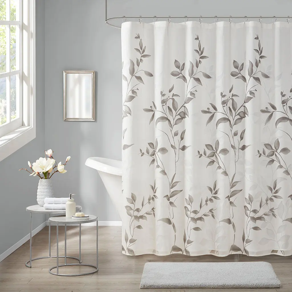 Burnout Printed Shower Curtain Grey Polyester Modern Bathroom Decor jla