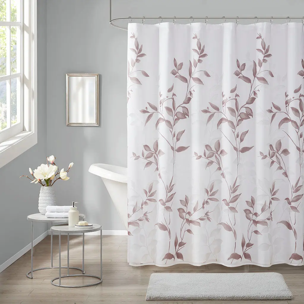 Burnout Printed Shower Curtain Mauve 72x72 Inches Polyester Bath Decor jla