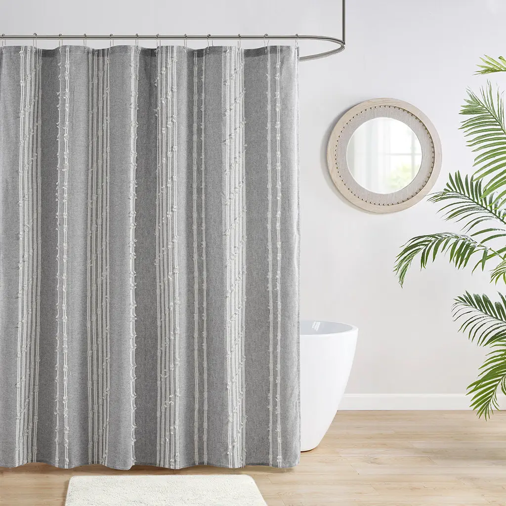 Cotton Jacquard Shower Curtain Gray Water-resistant Bathroom Drape jla