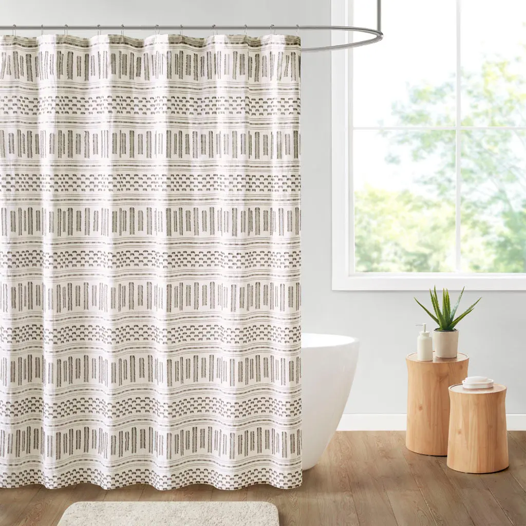 Cotton Jacquard Shower Curtain Ivory Charcoal Cotton Bathroom Décor jla