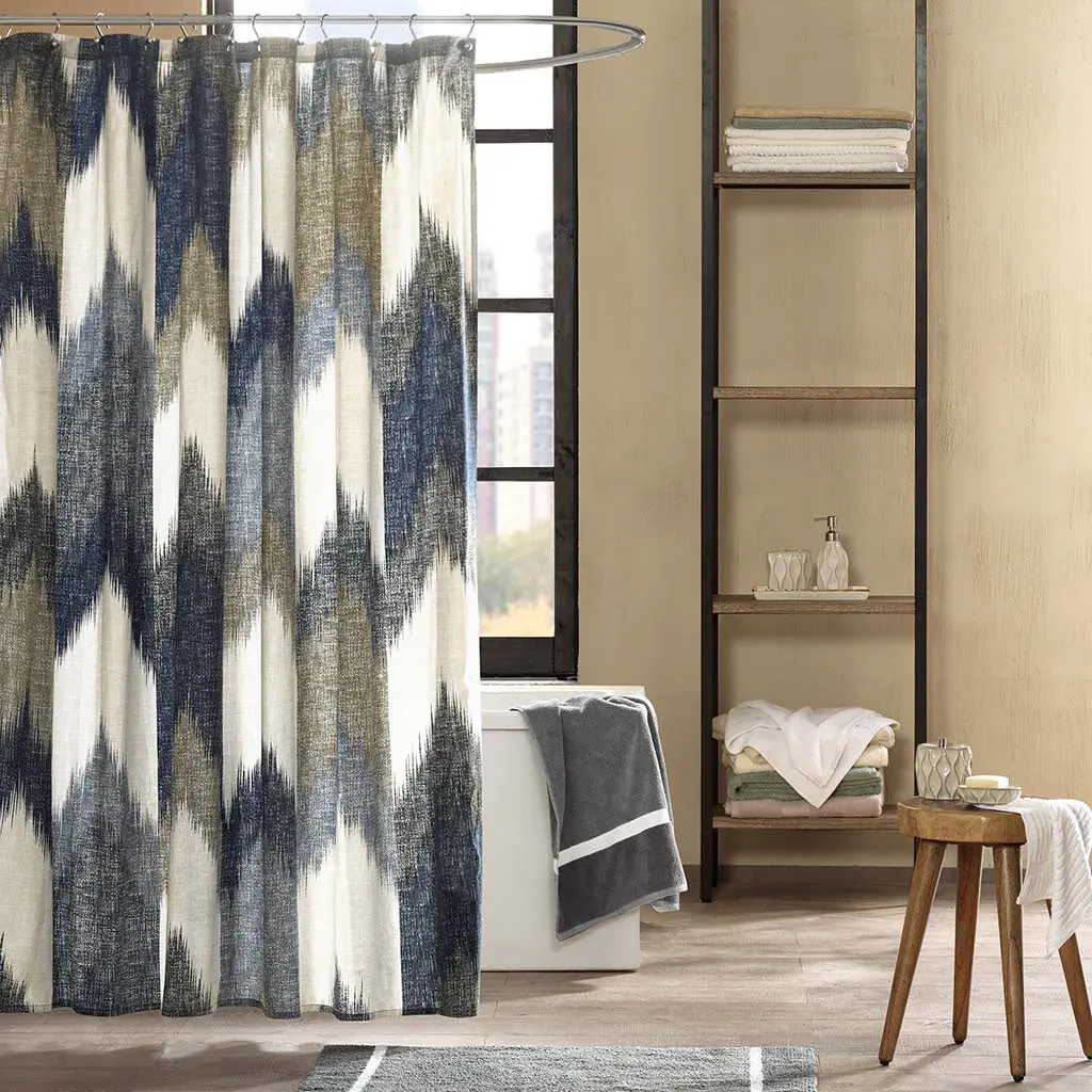 Cotton Printed Shower Curtain Navy Blue Bathroom Decor jla